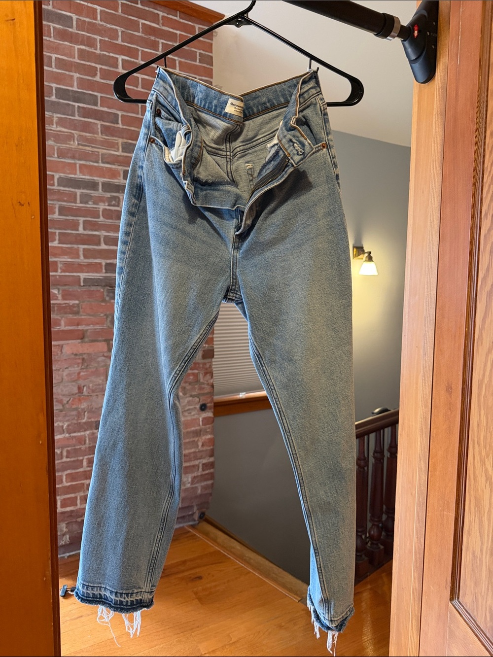 Abercrombie & Fitch Women's Straight Leg Jeans in Light Blue Wash